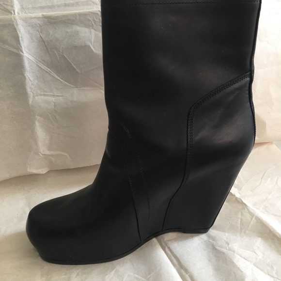 Rick Owens Women’s Leather Mid-calf Wedge Boots - Picture 7 of 8